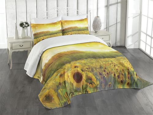 ABAKUHAUS Sonnenblume Tagesdecke Set, Goldenes Sonnenblumenfeld, Set mit Kissenbezug Ohne verblassen, für Einzelbetten 170 x 220 cm, Orange Gelb von ABAKUHAUS