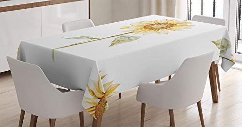 ABAKUHAUS Sonnenblume Tischdecke, minimalistische Kunstwerk, Wasserfest Waschbar mit Klar Sichtbaren Farben kein Verblassen Personalisiert, 140 x 240 cm, Gelb Grün von ABAKUHAUS