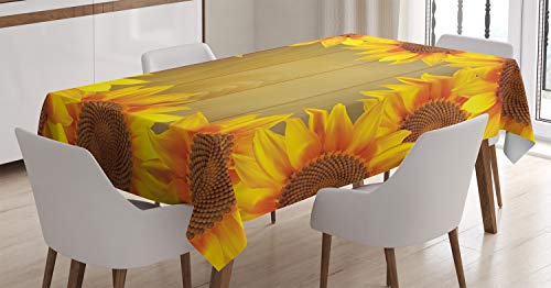 ABAKUHAUS Sonnenblume Tischdecke, Blumen-Rahmen-Kreis, Druck mit Klaren Farben ohne Verblassen Waschbar für innen oder Außen Bereich, 140 x 240 cm, Orange Braun von ABAKUHAUS