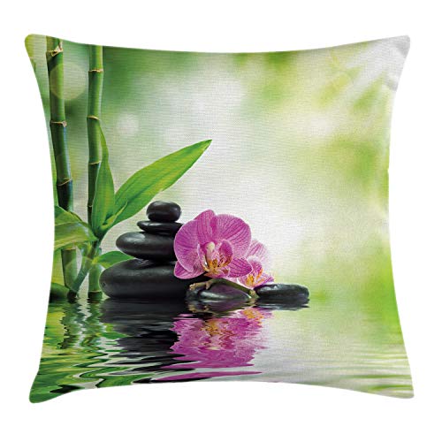 ABAKUHAUS Spa Kissenbezug, Orchideen Rock Wasser, Kissenbezug Beidseitiges Muster Klarer Digitaldruck Farbfest mit Reißverschluss, 40 x 40 cm, Schwarz Grün Rosa ABAKUHAUS Spa Kissenbezug, Orchideen Rock Wasser, Kissenbezug Beidseitiges Muster Klarer Digitaldruck Farbfest mit Reißverschluss, 40 x 40 cm, Schwarz Grün Rosa von ABAKUHAUS
