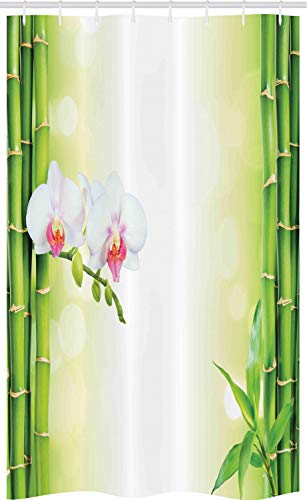 ABAKUHAUS Spa Schmaler Duschvorhang, Orchideen Bambuszweige, Badezimmer Deko Set aus Stoff mit Haken, 120 x 180 cm, Grün Perle von ABAKUHAUS