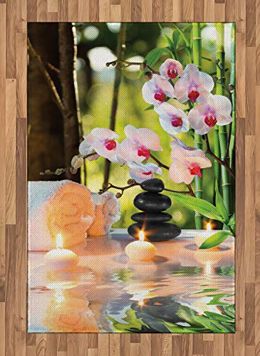 ABAKUHAUS Spa Teppich, Spa mit Kerzen Orchideen, Deko-Teppich Digitaldruck, Färben mit langfristigen Halt, 120 x 180 cm, Hellgrün Fuchsienfarben von ABAKUHAUS