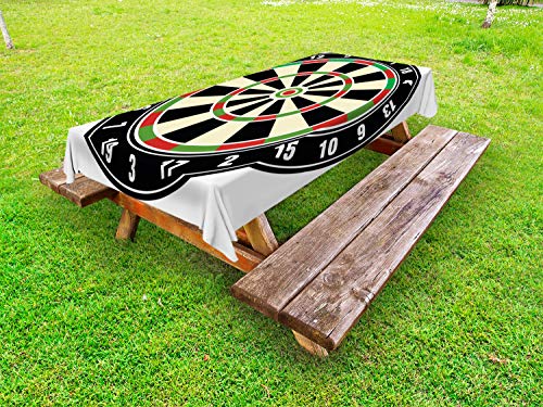 ABAKUHAUS Sport Outdoor-Tischdecke, Dart Board Lifestyle, dekorative waschbare Picknick-Tischdecke, 145 x 305 cm, Schwarz Grün von ABAKUHAUS