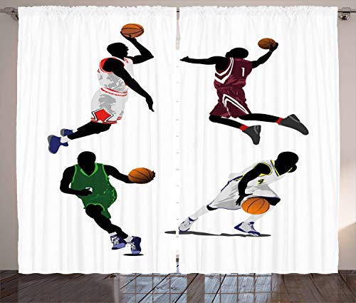 ABAKUHAUS Sport Rustikaler Gardine, Basketballspieler Sport, Schlafzimmer Kräuselband Vorhang mit Schlaufen und Haken, 280 x 245 cm, Mehrfarbig Bordeauxrot von ABAKUHAUS