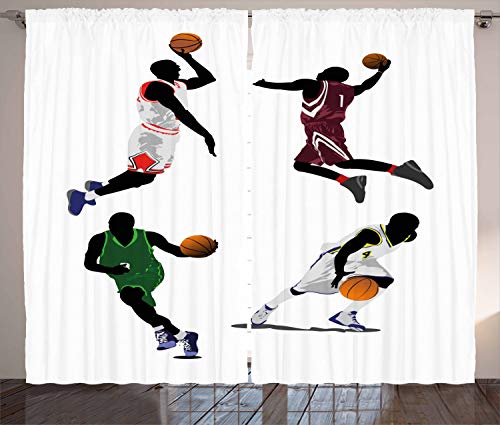 ABAKUHAUS Sport Rustikaler Gardine, Basketballspieler Sport, Schlafzimmer Kräuselband Vorhang mit Schlaufen und Haken, 280 x 175 cm, Mehrfarbig Bordeauxrot von ABAKUHAUS