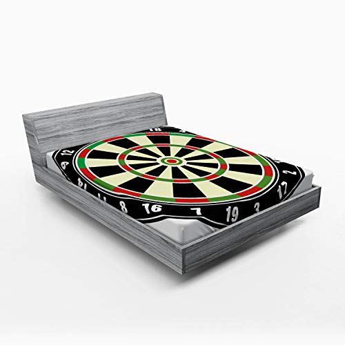 ABAKUHAUS Sport Spannbetttuch, Dart Board Lifestyle, Soft Dekorativer Stoff Bettwäsche Rund-um Elastischer Gummizug, 140 x 200 cm, Vermilion Grün Schwarz von ABAKUHAUS