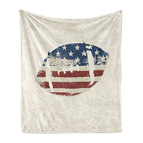 ABAKUHAUS Sport Weiche Kuscheldecke Sofadecke, American Flag Football, Gemütlicher Plüsch für den Innen- und Außenbereich, 175 x 230 cm, Creme, Blau, Rot von ABAKUHAUS