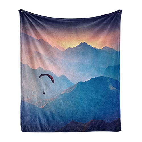 ABAKUHAUS Sport Weiche Kuscheldecke Sofadecke, Paraglide Sun Mountains, Gemütlicher Plüsch für den Innen- und Außenbereich, 125 x 175 cm, Blau Rosa von ABAKUHAUS