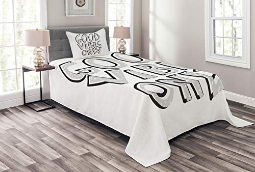 ABAKUHAUS Sprichwort Tagesdecke Set, Schriftzug Neutrale Farben, Set mit Kissenbezügen Mit Digitaldruck, für Einzelbetten 170 x 220 cm, Charcoal Grey Pale Grau von ABAKUHAUS