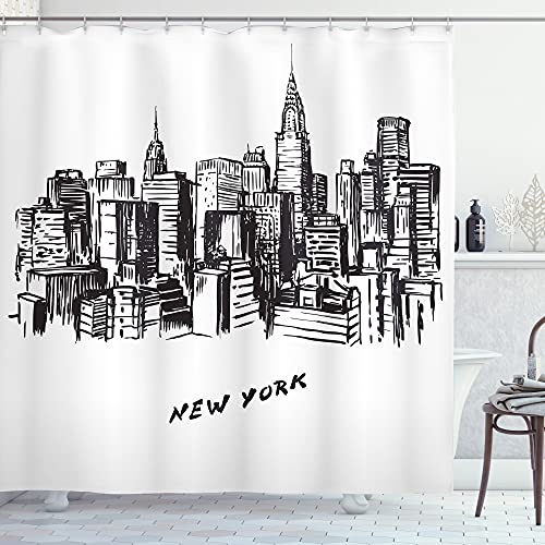 ABAKUHAUS Stadt Duschvorhang, Skizze von New York Skyscape, Stoffliches Gewebe Badezimmerdekorationsset mit Haken, 175 x 220 cm, Charcoal Grau und Weiß ABAKUHAUS Stadt Duschvorhang, Skizze von New York Skyscape, Stoffliches Gewebe Badezimmerdekorationsset mit Haken, 175 x 220 cm, Charcoal Grau und Weiß von ABAKUHAUS