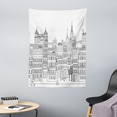 ABAKUHAUS Stadt Wandteppich, Historische Italien Rom Skyline, aus Weiches Mikrofaser Stoff Für das Wohn und Schlafzimmer, 110 x 150 cm, Charcoal Grau und Weiß von ABAKUHAUS