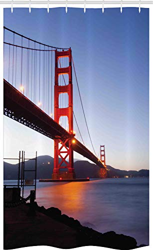 ABAKUHAUS Stadtansicht Schmaler Duschvorhang, San Francisco-Brücke, Badezimmer Deko Set aus Stoff mit Haken, 120 x 180 cm, Violett Orange von ABAKUHAUS