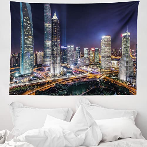 ABAKUHAUS Städtisch Wandteppich und Tagesdecke, Skyline der modernen Stadt, aus Weiches Mikrofaser Stoff Schmutz abweichender Digitaldruck, 150 x 110 cm, Mehrfarbig von ABAKUHAUS