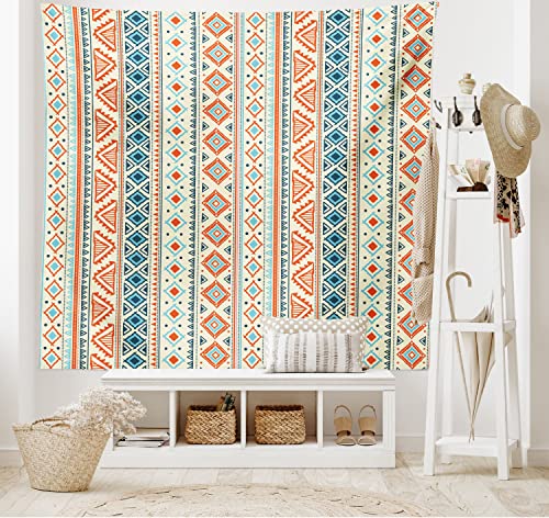 ABAKUHAUS Stammes Wandteppich und Tagesdecke, Mexican Aztec Muster aus Weiches Mikrofaser Stoff Waschbar ohne Verblassen Digitaldruck, 230 x 140 cm, Elfenbein Orange von ABAKUHAUS