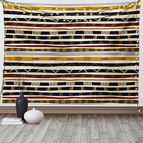 ABAKUHAUS Stammes Wandteppich und Tagesdecke, Trippy Geometric Figures aus Weiches Mikrofaser Stoff Waschbar ohne Verblassen Digitaldruck, 230 x 140 cm, Braun Creame Schwarz von ABAKUHAUS