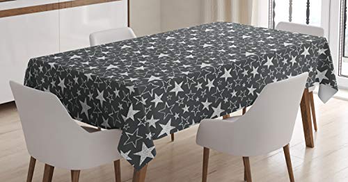 ABAKUHAUS Star Tischdecke, Graustufen- Geometrische Formen, Personalisierter Druck mit Klaren Farben Waschbar Wasserfest kein Verblassen, 140 x 200 cm, Anthrazit grau Weiß von ABAKUHAUS