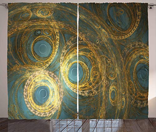 ABAKUHAUS Steampunk Rustikaler Vorhang, Abstrakt surrealistische, Wohnzimmer Universalband Gardinen mit Schlaufen und Haken, 280 x 260 cm, Blau Gelb von ABAKUHAUS