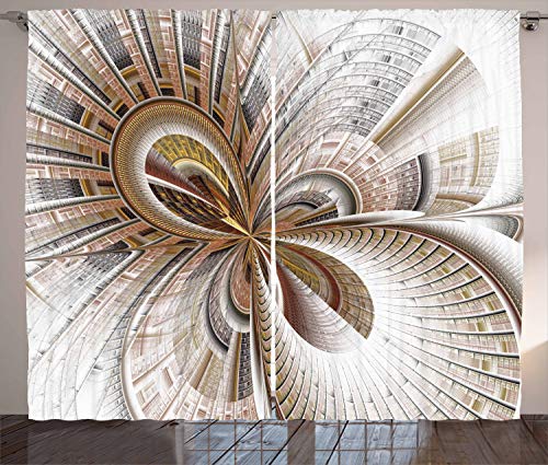 ABAKUHAUS Steampunk Rustikaler Vorhang, Abstrakte Fraktal-Kunst, Wohnzimmer Universalband Gardinen mit Schlaufen und Haken, 280 x 260 cm, Blasses Kamel Weiß von ABAKUHAUS