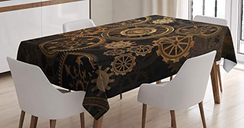 ABAKUHAUS Steampunk Tischdecke, Räder Dunkle Schatten, Pflegeleicht mit Modernster Druck Technologie Waschbar und Personalisiert, 140 x 200 cm, Braun Sand von ABAKUHAUS