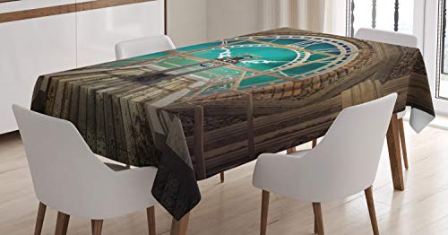 ABAKUHAUS Steampunk Tischdecke, Fantasy-Uhrturm, Für den Inn und Outdoor Bereich geeignet Waschbar Druck Klar Kein Verblassen, 140 x 240 cm, Hellbraun Türkis ABAKUHAUS Steampunk Tischdecke, Fantasy-Uhrturm, Für den Inn und Outdoor Bereich geeignet Waschbar Druck Klar Kein Verblassen, 140 x 240 cm, Hellbraun Türkis von ABAKUHAUS