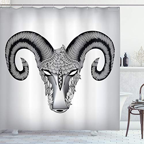 ABAKUHAUS Sternzeichen Widder Duschvorhang, Kopf des Widders Kunst, Stoffliches Gewebe Badezimmerdekorationsset mit Haken, 175 x 180 cm, Pale Grau Weiß ABAKUHAUS Sternzeichen Widder Duschvorhang, Kopf des Widders Kunst, Stoffliches Gewebe Badezimmerdekorationsset mit Haken, 175 x 180 cm, Pale Grau Weiß von ABAKUHAUS
