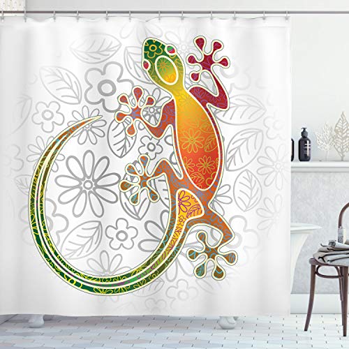 ABAKUHAUS Stoff Duschvorhang, Kunst Frosch Blumen, Stoffliches Gewebe Badezimmerdekorationsset mit Haken, 175 x 180 cm, Mehrfarbig von ABAKUHAUS