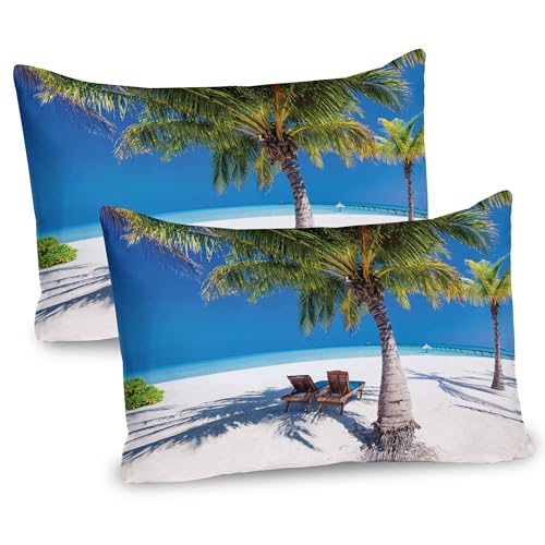 ABAKUHAUS Strand Kissenbezug Packung mit 2, Tropische Insel mit Palmen Sunbeds Paradise Relaxation Sommer Bild, Dekorativer Standard Gedruckter Kissenbezug, 80 x 40 cm, Grün Weiß Blau ABAKUHAUS Strand Kissenbezug Packung mit 2, Tropische Insel mit Palmen Sunbeds Paradise Relaxation Sommer Bild, Dekorativer Standard Gedruckter Kissenbezug, 80 x 40 cm, Grün Weiß Blau von ABAKUHAUS