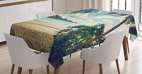 ABAKUHAUS Strand Tischdecke, Sommer Vintage Tropische, Schmutzabweisent mit Modernster Druck Technologie Waschbar Klare Farben, 140 x 240 cm, Sand von ABAKUHAUS