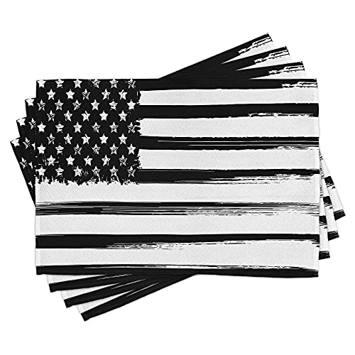 ABAKUHAUS Streifen Platzmatten, Grunge Monochrom USA-Flagge, Tischdeco aus Farbfesten Stoff für das Esszimmer und Küch, Charcoal Grau Weiß von ABAKUHAUS