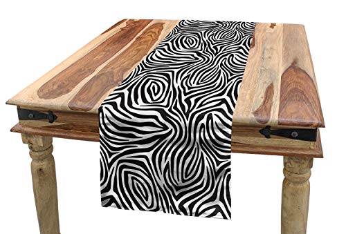 ABAKUHAUS Streifen Tischläufer, Zebra-Haut-Muster, Esszimmer Küche Rechteckiger Dekorativer Tischläufer, 40 x 180 cm, Schwarz und Weiß von ABAKUHAUS