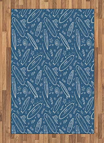 ABAKUHAUS Surfbrett Teppich, Meereswellen-Gekritzel, Deko-Teppich Digitaldruck, Färben mit langfristigen Halt, 120 x 180 cm, Weiß Blau von ABAKUHAUS