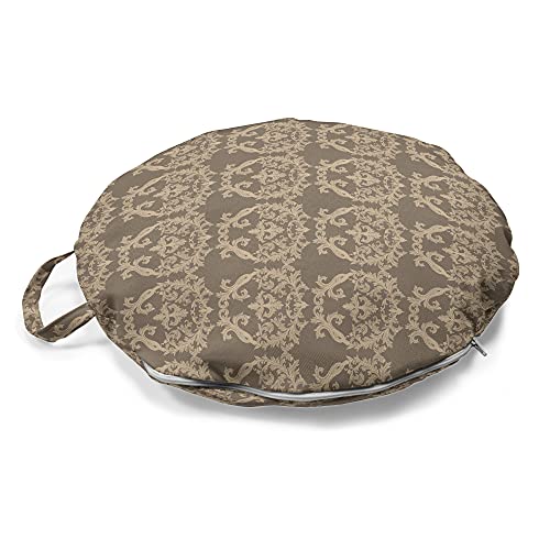 ABAKUHAUS Taupe Rundes Bodenkissen mit Griff, Flora Barock Classy, dekoratives Kissen für Wohnzimmer & Schlafsäle, 45 cm, Warm Taupe Sand Braun von ABAKUHAUS