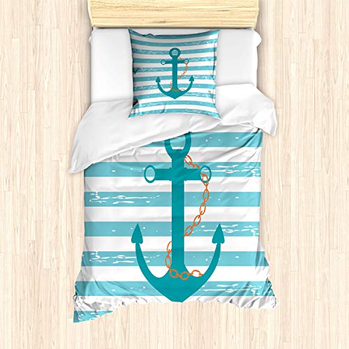 ABAKUHAUS Teal Bettbezug Set für Einzelbetten, Schiffsanker Marine Life, Milbensicher Allergiker geeignet mit Kissenbezug, Teal Turquoise Weiß ABAKUHAUS Teal Bettbezug Set für Einzelbetten, Schiffsanker Marine Life, Milbensicher Allergiker geeignet mit Kissenbezug, Teal Turquoise Weiß von ABAKUHAUS