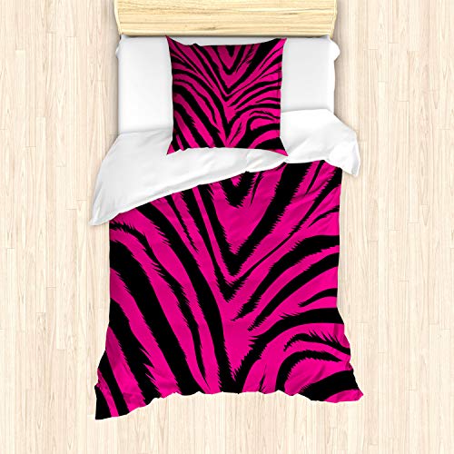ABAKUHAUS Teen Zimmer Bettbezug Set für Einzelbetten, Hot Pink Zebra-Haut, Milbensicher Allergiker geeignet mit Kissenbezug, Magenta und Schwarz von ABAKUHAUS