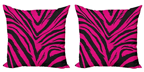 ABAKUHAUS Teen Zimmer Dekokissen Kissenbezug 2er Pack, Hot Pink Zebra-Haut, Modern Accent Doppelseitiger Digitaldruck, 60x60, Magenta Schwarz von ABAKUHAUS