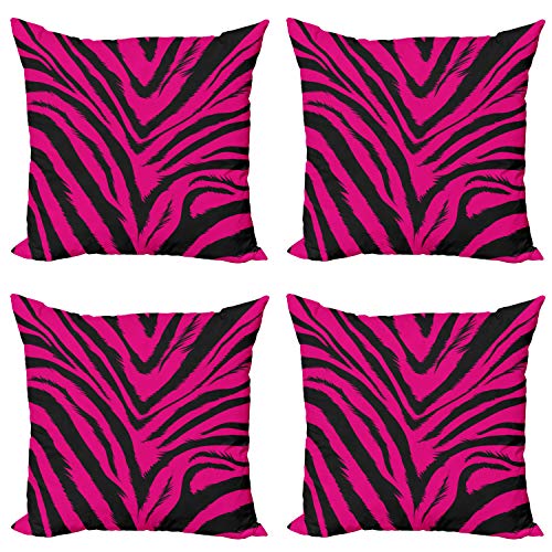 ABAKUHAUS Teen Zimmer Dekokissen Kissenbezug 4er Pack, Hot Pink Zebra-Haut, Modern Accent Doppelseitiger Digitaldruck, 45 x 45 cm, Magenta Schwarz von ABAKUHAUS