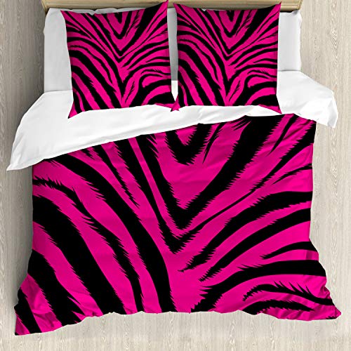 ABAKUHAUS Teen Zimmer Bettwäsche Set für Doppelbetten, Hot Pink Zebra-Haut, Weicher Microfaserstoff Allegigeignet kein Verblassen, Magenta und Schwarz von ABAKUHAUS
