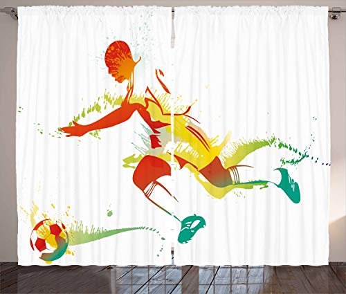 ABAKUHAUS Teen Zimmer Rustikaler Vorhang, Fußball-Spieler-Athlet, Wohnzimmer Universalband Gardinen mit Schlaufen und Haken, 280 x 245 cm, Rot Gelb von ABAKUHAUS