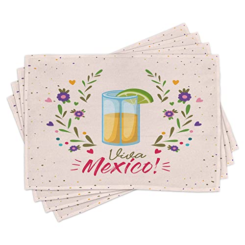 ABAKUHAUS Tequila Platzmatten, Floral Viva Mexico, Waschbare Stoff Esszimmer Küche Tischdekorations Digitaldruck, Grün Hellgelb von ABAKUHAUS