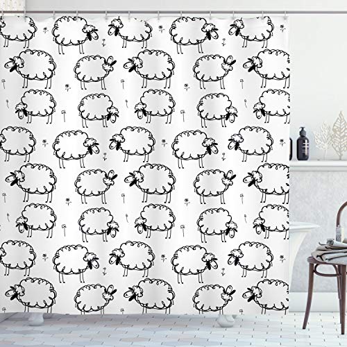 ABAKUHAUS Tier Duschvorhang, Lustige Sheeps auf Einer Wiese, Stoffliches Gewebe Badezimmerdekorationsset mit Haken, 175 x 220 cm, Schwarz Weiß ABAKUHAUS Tier Duschvorhang, Lustige Sheeps auf Einer Wiese, Stoffliches Gewebe Badezimmerdekorationsset mit Haken, 175 x 220 cm, Schwarz Weiß von ABAKUHAUS