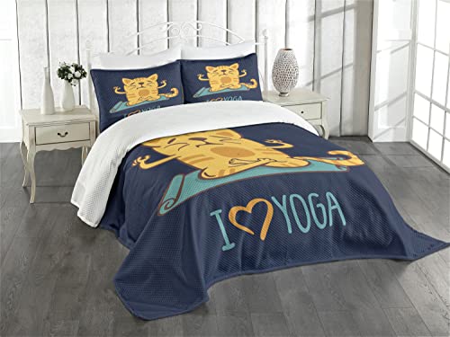 ABAKUHAUS Tier Tagesdecke Set, Nette Katze Lotussitz, Set mit Kissenbezug Mit Digitaldruck, für Einzelbetten 170 x 220 cm, Hellblau Dunkelblau Gelb ABAKUHAUS Tier Tagesdecke Set, Nette Katze Lotussitz, Set mit Kissenbezug Mit Digitaldruck, für Einzelbetten 170 x 220 cm, Hellblau Dunkelblau Gelb von ABAKUHAUS