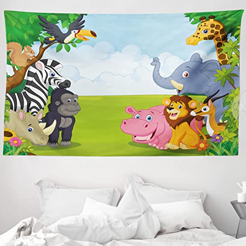 ABAKUHAUS Tier Wandteppich, Design Room Safari Themed Cartoon Tiere Bild Kunstdruck, aus Weiches Mikrofaser Stoff Wand Dekoration Für Schlafzimmer, 230 x 140 cm, Grün Hellblau ABAKUHAUS Tier Wandteppich, Design Room Safari Themed Cartoon Tiere Bild Kunstdruck, aus Weiches Mikrofaser Stoff Wand Dekoration Für Schlafzimmer, 230 x 140 cm, Grün Hellblau von ABAKUHAUS