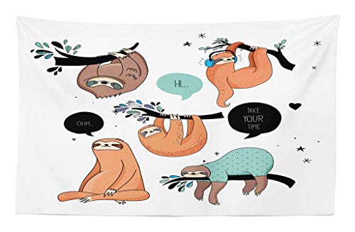 ABAKUHAUS Tier Wandteppich und Tagesdecke, Lächeln Sloth Cartoon aus Weiches Mikrofaser Stoff Waschbar ohne Verblassen Digitaldruck, 230 x 140 cm, Rosa von ABAKUHAUS