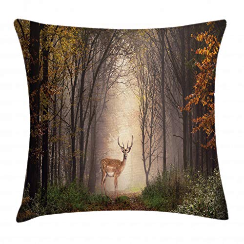 ABAKUHAUS Tierwelt Kissenbezug, Deer Mystischer Wald, Waschbar mit Reißverschluss Kissenhülle mit Farbfesten Klaren Farben Beidseitiger Druck, 40 x 40 cm, Herbstbraun Grün ABAKUHAUS Tierwelt Kissenbezug, Deer Mystischer Wald, Waschbar mit Reißverschluss Kissenhülle mit Farbfesten Klaren Farben Beidseitiger Druck, 40 x 40 cm, Herbstbraun Grün von ABAKUHAUS