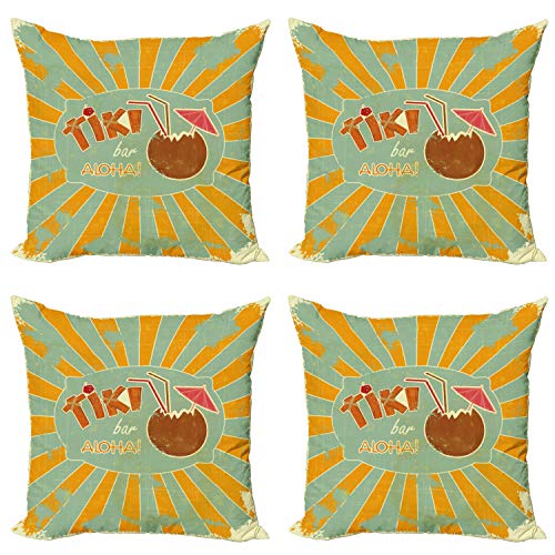 ABAKUHAUS Tiki Bar Dekokissen Kissenbezug 4er Pack, Aloha-Spaß-Party, Modern Accent Doppelseitiger Digitaldruck, 40 x 40 cm, Mandelgrün Orange ABAKUHAUS Tiki Bar Dekokissen Kissenbezug 4er Pack, Aloha-Spaß-Party, Modern Accent Doppelseitiger Digitaldruck, 40 x 40 cm, Mandelgrün Orange von ABAKUHAUS