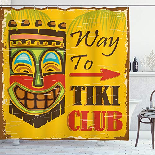ABAKUHAUS Tiki Bar Duschvorhang, Way to Tiki-Club, Stoffliches Gewebe Badezimmerdekorationsset mit Haken, 175 x 200 cm, Mehrfarbig von ABAKUHAUS