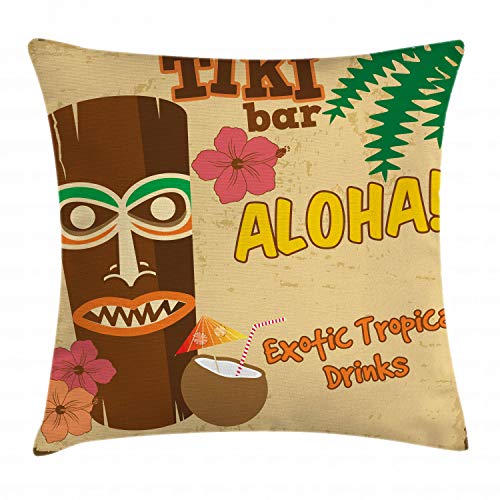 ABAKUHAUS Tiki Bar Kissenbezug, alt Drink, Digitaldruck Waschbar Farbfester Kopfkissenhülle Reißverschluß Beidseitiger Druck, 45 x 45 cm, Braun Senf von ABAKUHAUS