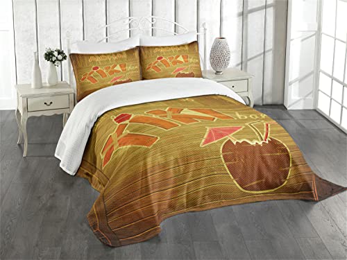 ABAKUHAUS Tiki Bar Tagesdecke Set, Holz Plank Aloha, Set mit Kissenbezug Maschienenwaschbar, für Einzelbetten 170 x 220 cm, Brown Orange Pink ABAKUHAUS Tiki Bar Tagesdecke Set, Holz Plank Aloha, Set mit Kissenbezug Maschienenwaschbar, für Einzelbetten 170 x 220 cm, Brown Orange Pink von ABAKUHAUS