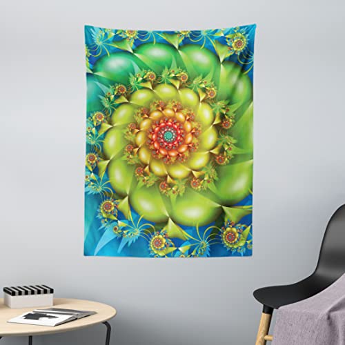 ABAKUHAUS Trippy Wandteppich, Bunte Blumen Spiral aus Weiches Mikrofaser Stoff Waschbar ohne Verblassen Digitaldruck, 110 x 150 cm, Grün Blau von ABAKUHAUS