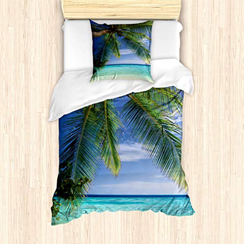 ABAKUHAUS Ozean Bettbezug Set, Paradise View Malediven, Milbensicher Allergiker geeignet mit Kissenbezügen, 135 cm x 200 cm - 80 x 80 cm, Grün-Aqua-Blau von ABAKUHAUS